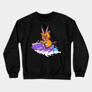 Cute Oryx Riding Ski Boat Cartoon Crewneck Sweatshirt